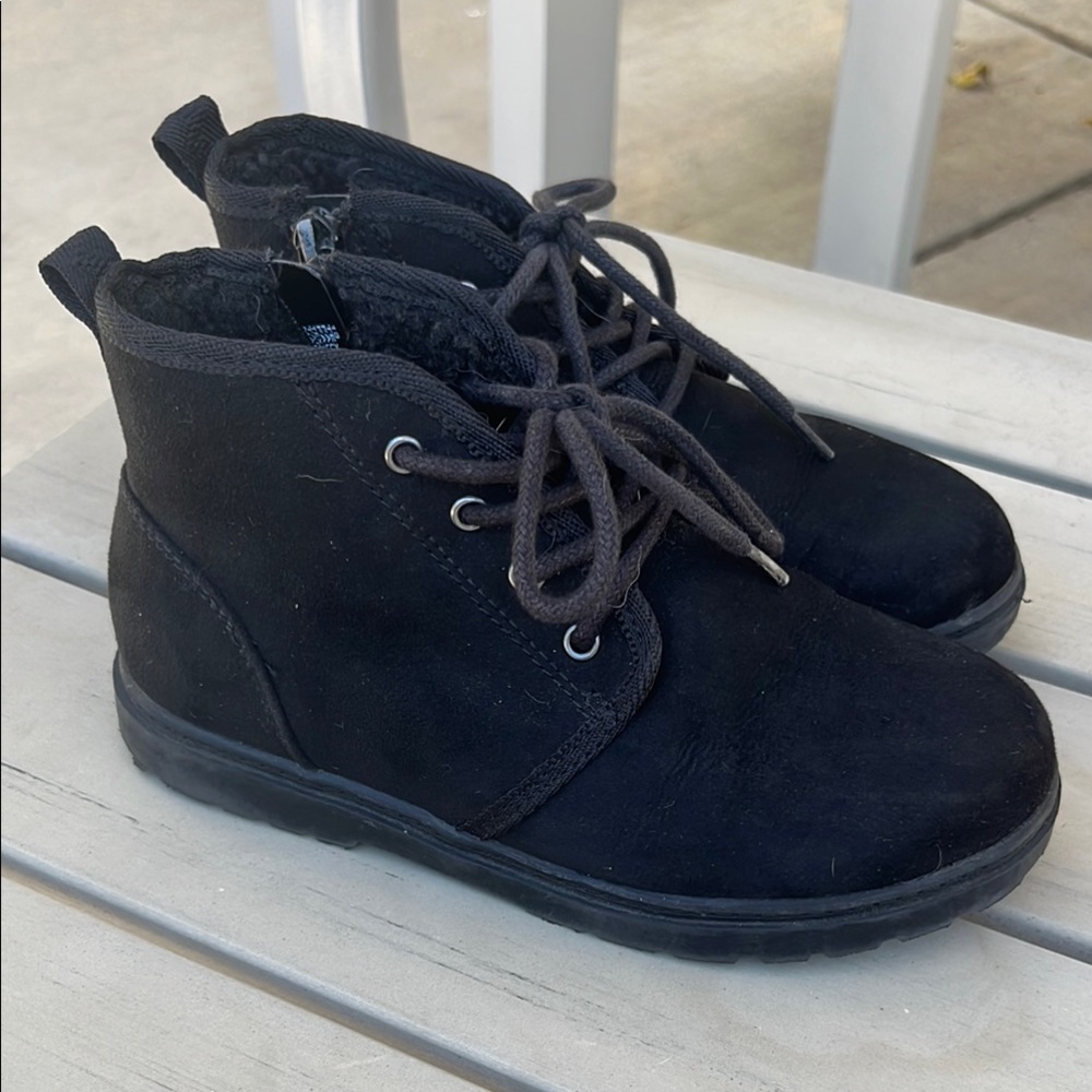 Kids Black Lace-Up Boots with Zipper Closure